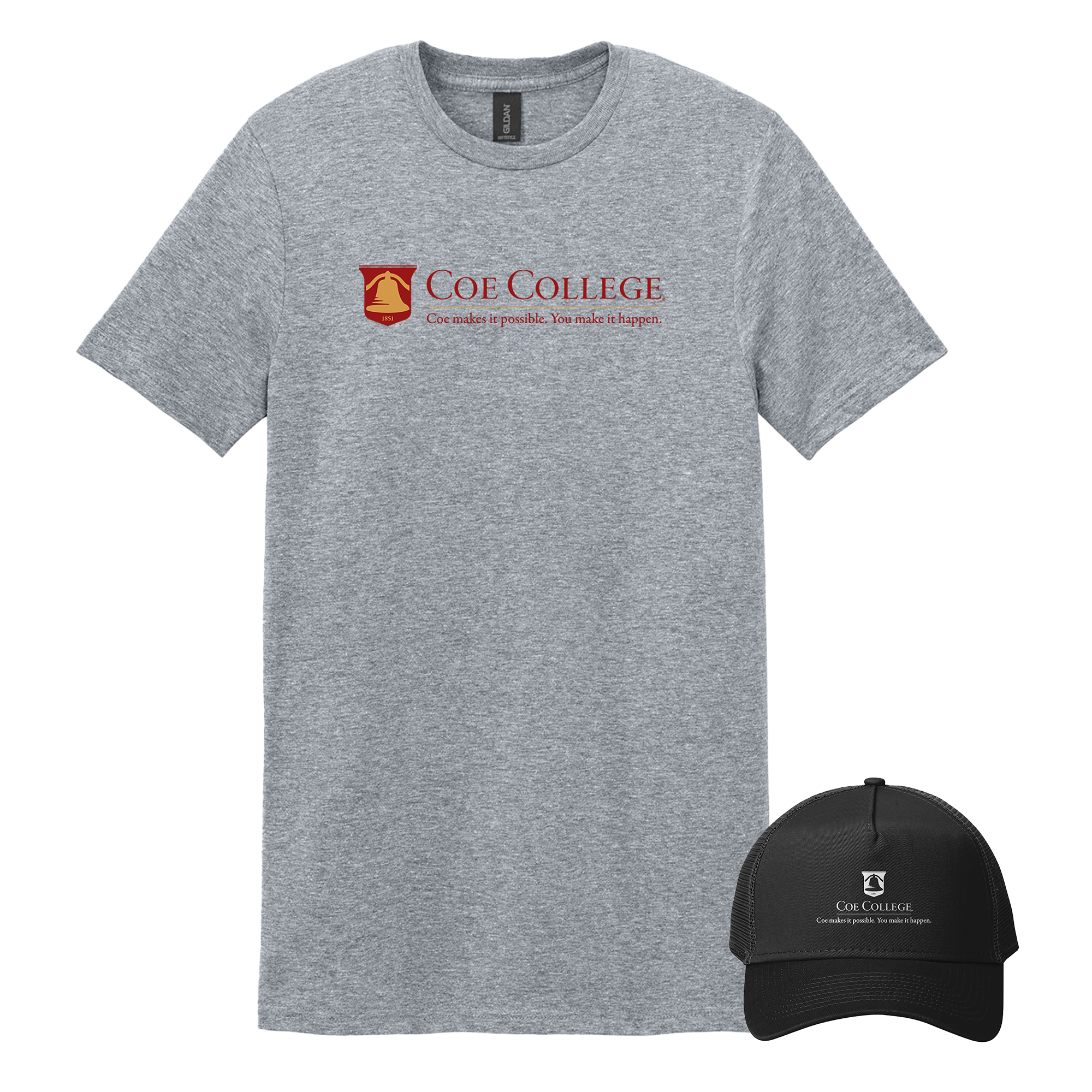Coe College - Bundle Unisex T-Shirt and New Era Snapback Trucker Cap