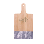 Alpha Phi - Black Marble & Bamboo Cutting Board