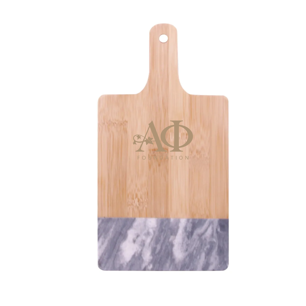 Alpha Phi - Black Marble & Bamboo Cutting Board