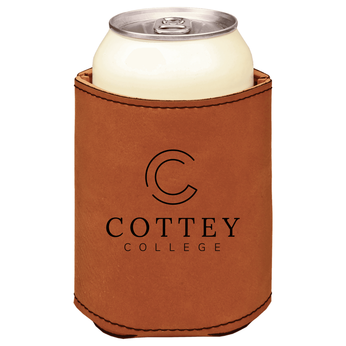 Cottey College brown leatherette beverage holder