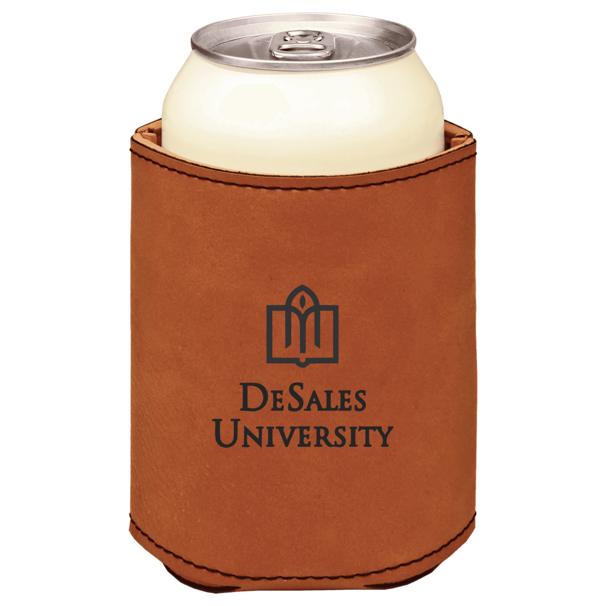 DeSales University brown leatherette beverage holder