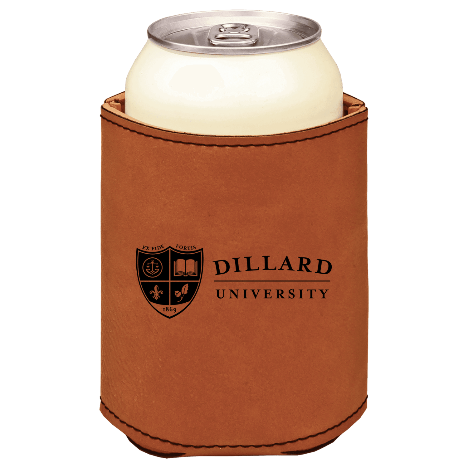 Dillard University brown leatherette beverage holder