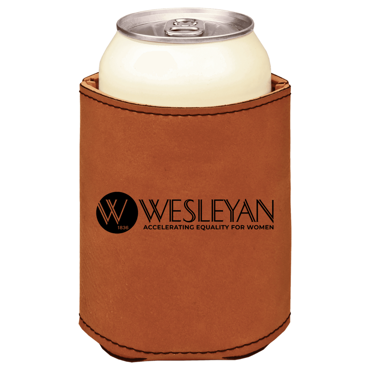 Wesleyan College brown leatherette beverage holder