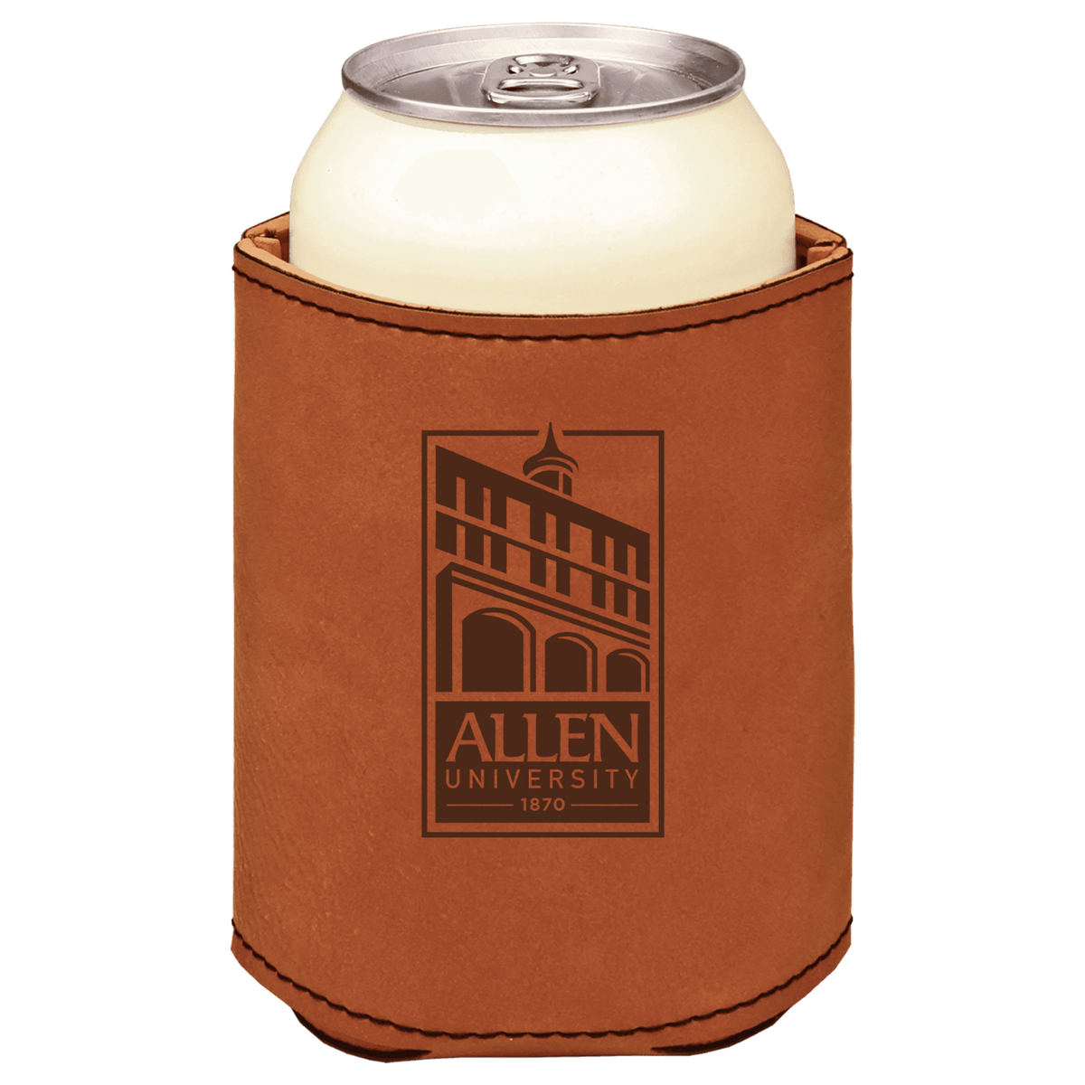 Allen University leatherette KOOZIE with brown logo