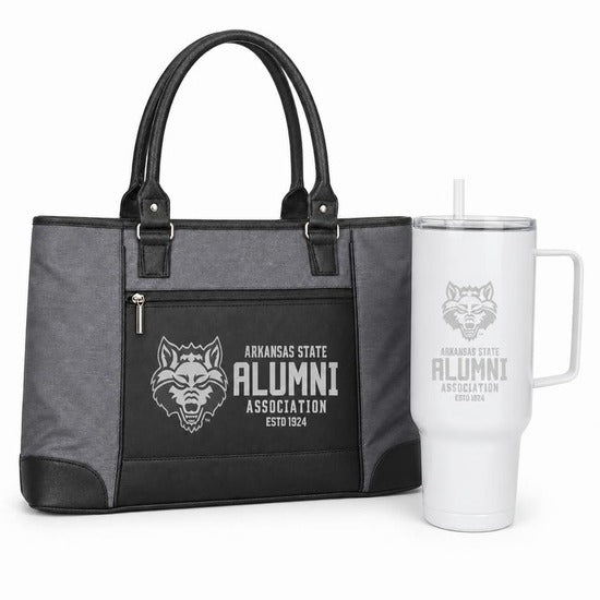Arkansas State University Alumni Association tote and 40 oz tumbler gift set
