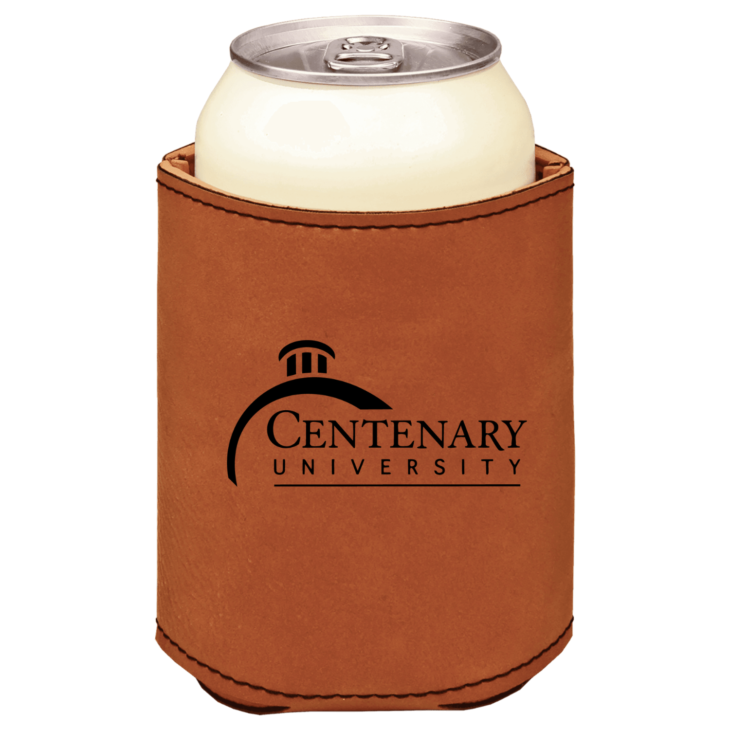 Centenary University brown leatherette beverage holder