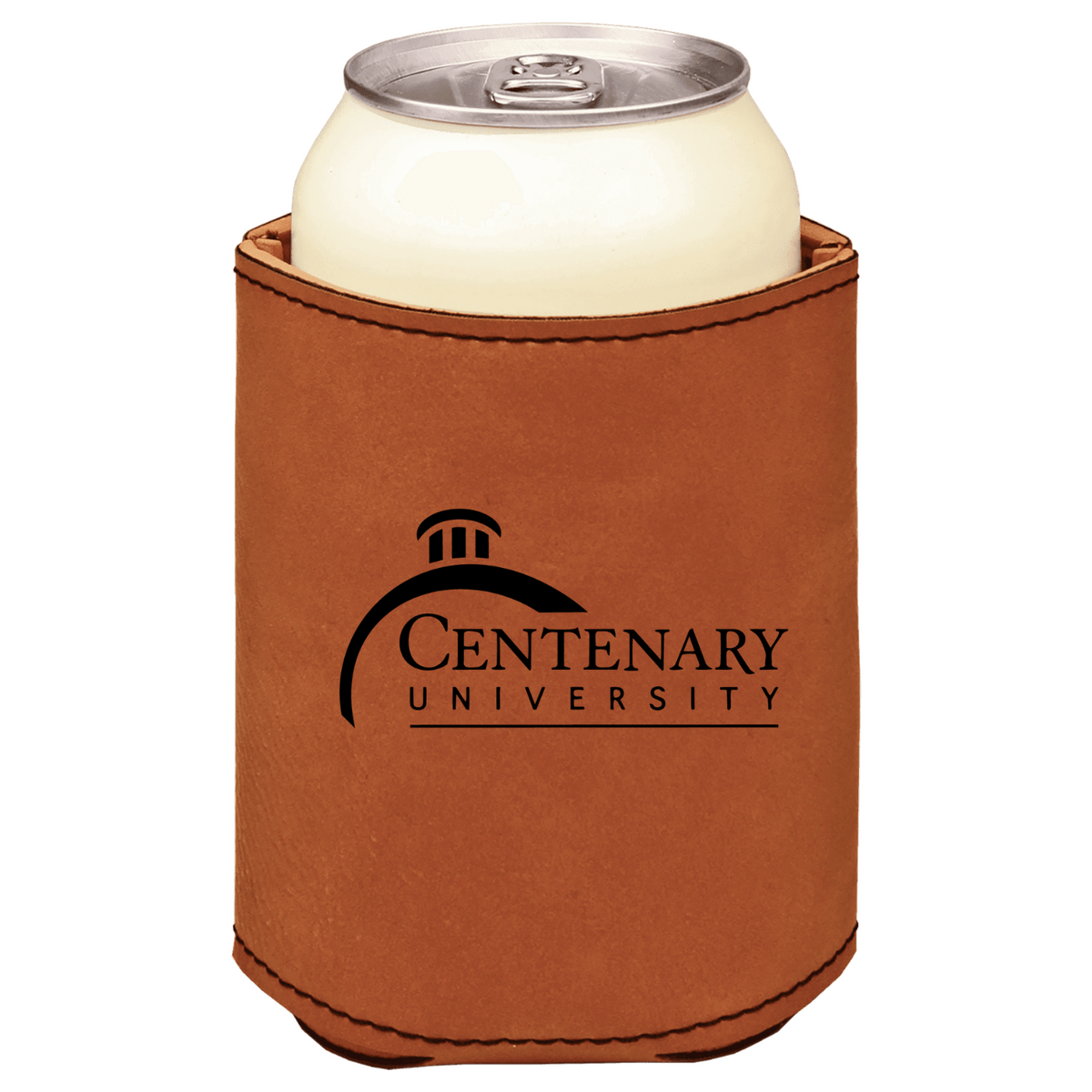 Centenary University brown leatherette beverage holder