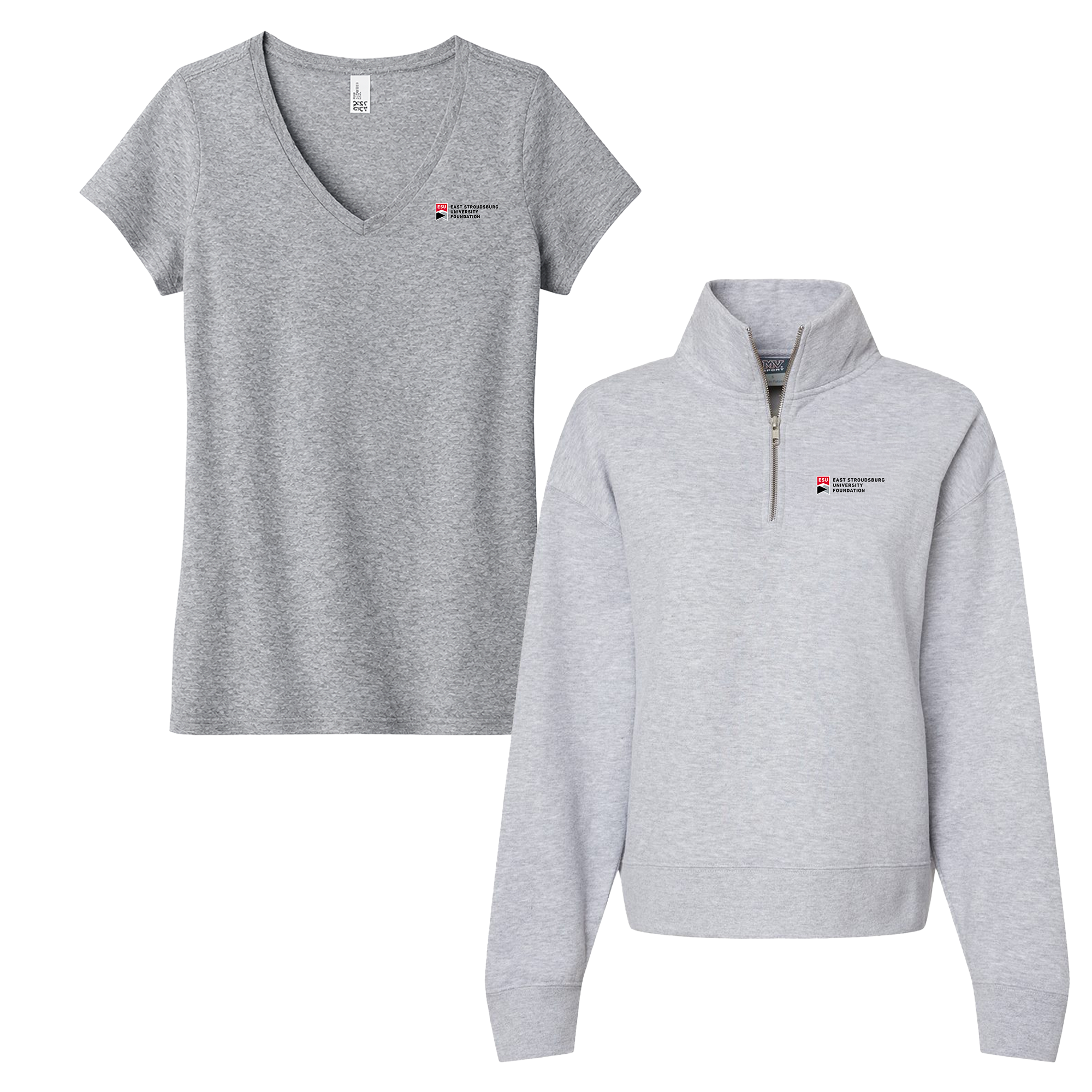 East Stroudsburg University Foundation- Bundle Women's tee and Sueded Fleece Quarter-Zip Sweatshirt