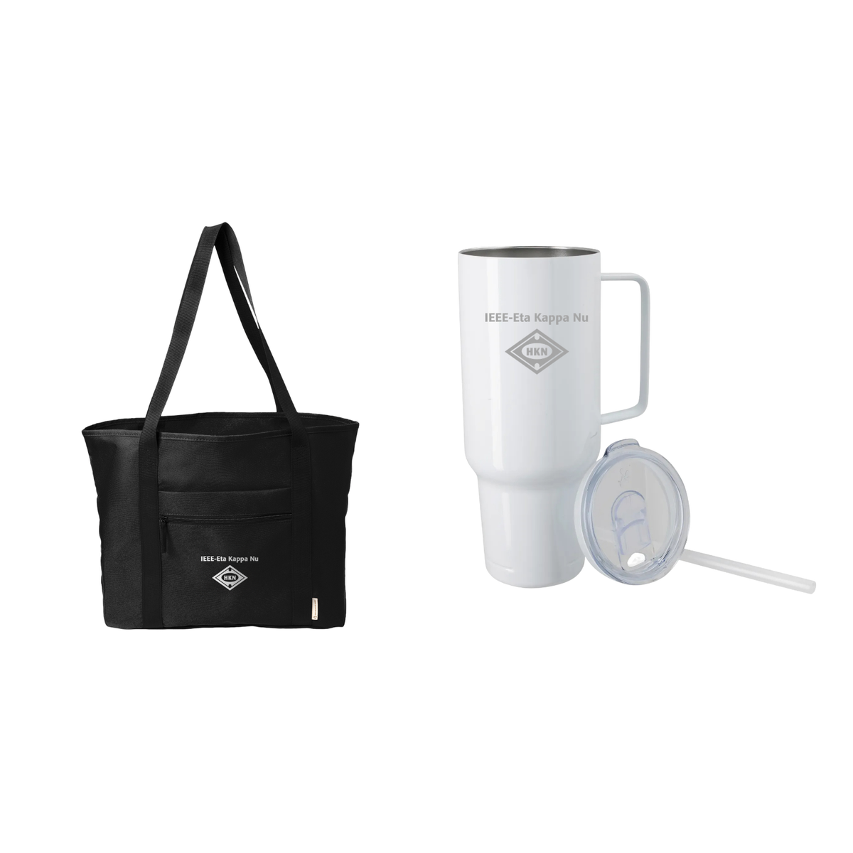 Eta Kappa Nu Sip and Carry set with tote and silver-logo 40 oz tumbler