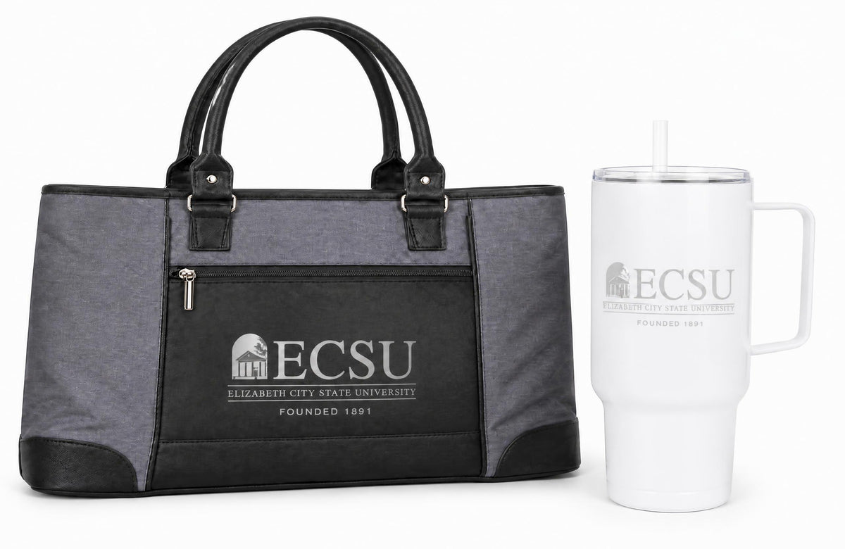 Elizabeth City State tote and white tumbler gift set