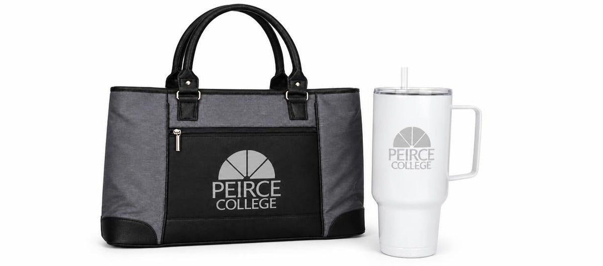 Peirce College tote and white 40 oz tumbler gift set