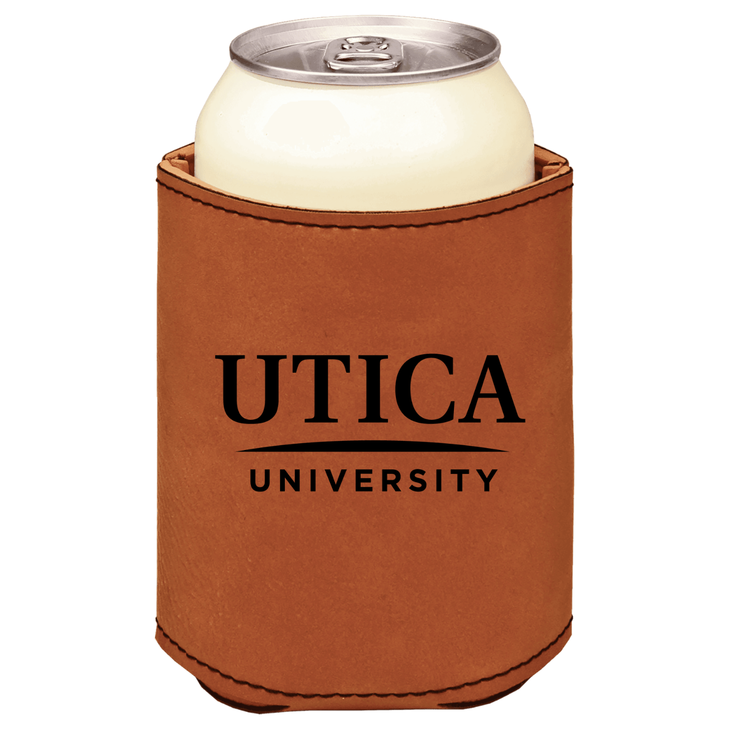 Utica University brown leatherette beverage holder