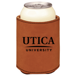 Utica University brown leatherette beverage holder
