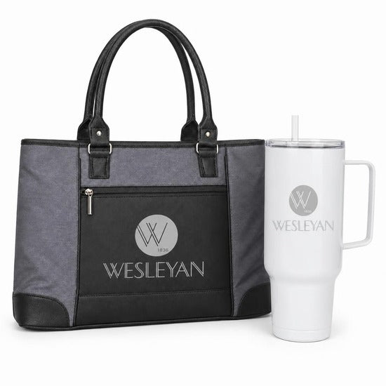 Wesleyan College tote and 40 oz tumbler gift set