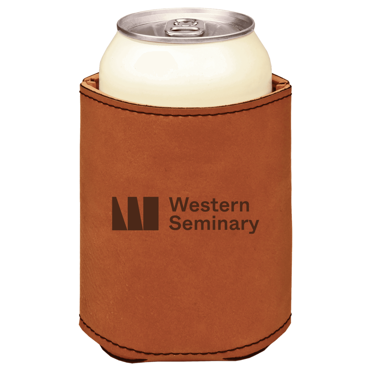 Western Seminary leatherette KOOZIE with brown logo