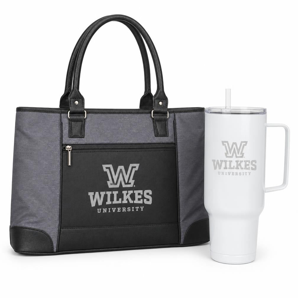Wilkes University tote and 40 oz tumbler gift set