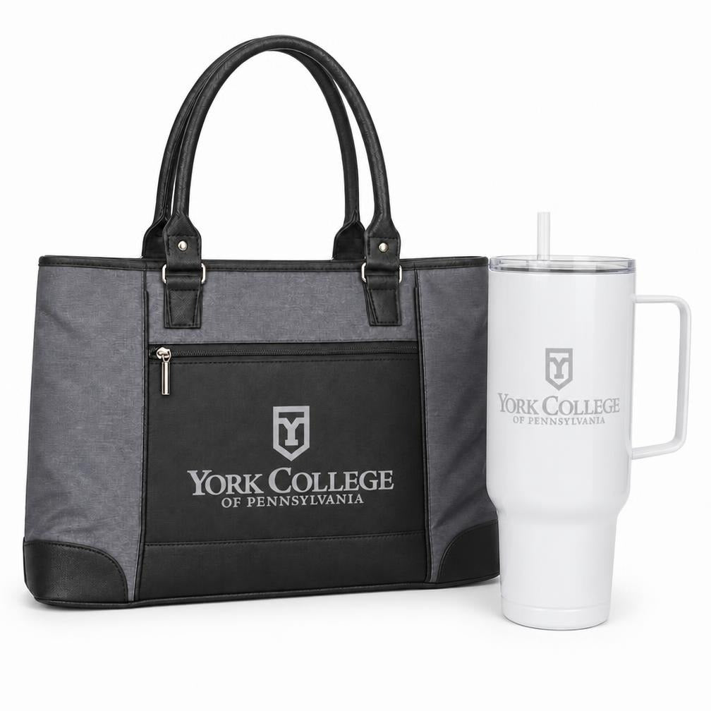 York College of Pennsylvania tote and 40 oz tumbler gift set